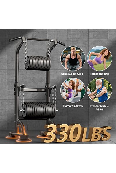 Ehi Power Tower Dip Station Pull Up Bar for Home Gym Adjustable Height Strength Training