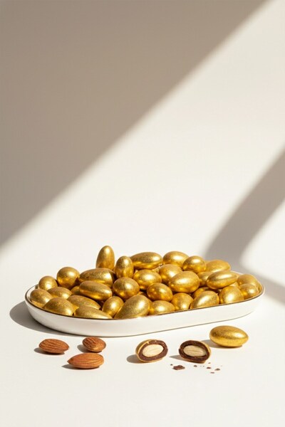 Paşa Dairesi Altın Renkli Gold Kaplama Çikolata Kaplı Badem Şekeri 400 gr