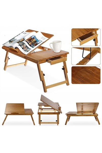 OEM Masă pliabilă pentru laptop, bambus, compartiment pentru mouse, 34 x 30 c...