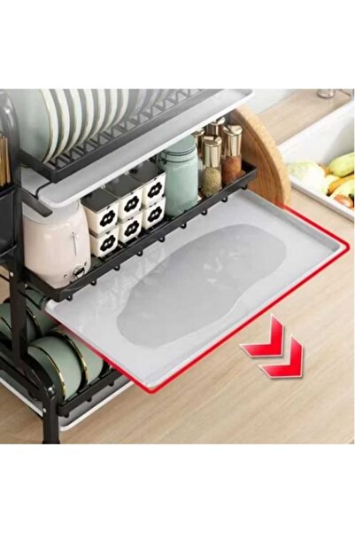 lotfi Scurgător de vase cu tavă de colectare a picăturilor, 2 niveluri, metal, negru mat, 53 x 23,5 x 39 cm