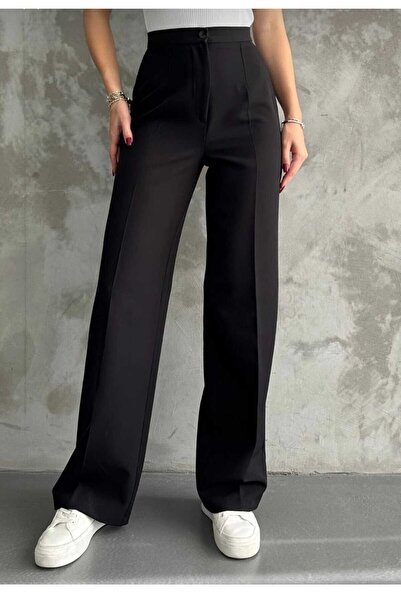 mor butik Women's Black High Waist Palazzo Comfortable Fabric Pants-Stylish & Comfortable Office Style
