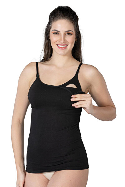 Emay قميص داخلي للرضاعة الطبيعية مصنوع من القطن باللون الأسود Mi 1414