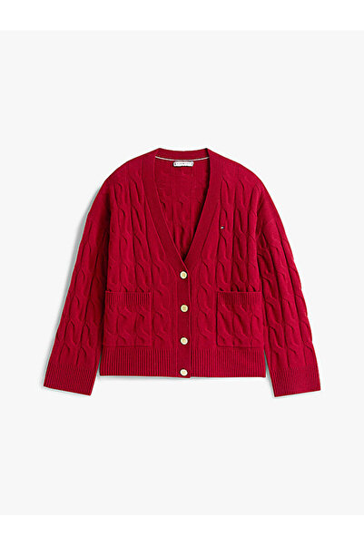 Tommy Hilfiger Cable V-Neck Oversized D Soft Wool Cardigan