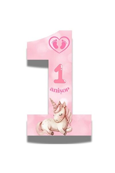 OEM Polystyrene birthday number 1, pink, 100 cm, unicorn