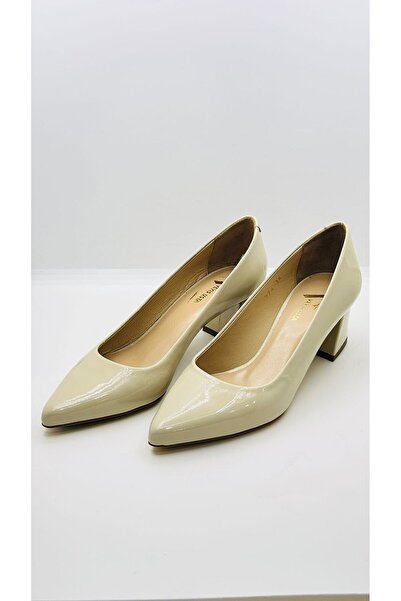 VEYİS USTA Genuine Leather Patent Leather Thick Heel 5 cm Daily Wear