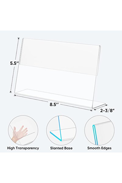 Slasa 3 Pack 8.5x5.5 Horizontal L Shape Acrylic Sign Holder Clear Plastic Display Stand
