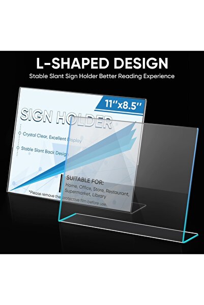 Slasa 3 Pack 8.5x5.5 Horizontal L Shape Acrylic Sign Holder Clear Plastic Display Stand