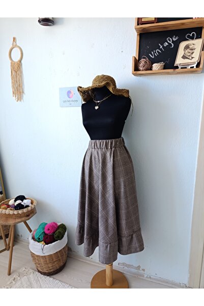 ÇATI KATI Vintage Özel Tasarım Vintage Ekose Etek