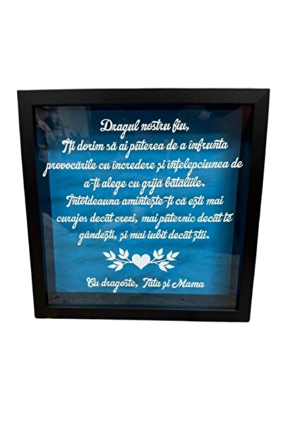 OEM Tablou decorativ cu mesaj, negru, 25x25 cm, cadou pentru fiu