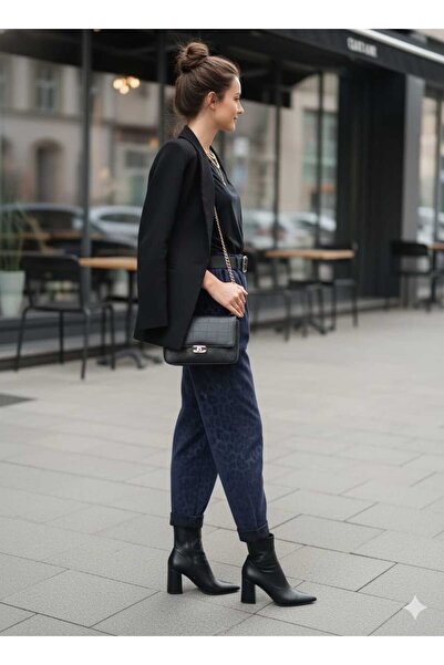 Punta Otantik Nc242976 Italian Leopard Print Leather Trousers Navy Blue