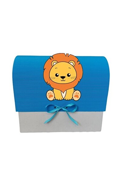 OEM Cutie cadou pentru botez, 34x30x17 cm, albastru deschis, leu