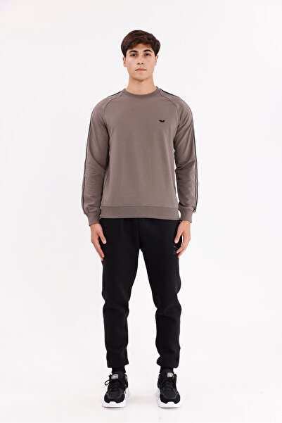 Rowinger Hanorac cu mâneci raglan cu dungi duble și logo minimalist guler rotund