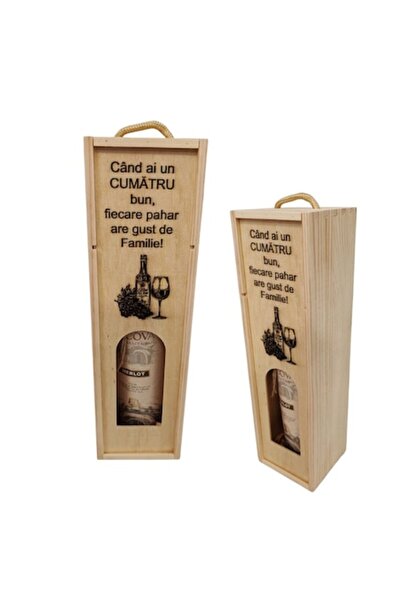 OEM Set cutie personalizată din lemn cu sticlă și pahar de vin - „Când ai un ...