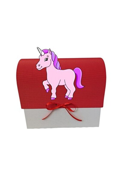 OEM Cutie cadou pentru botez, 34x30x17 cm, unicorn roșu, violet