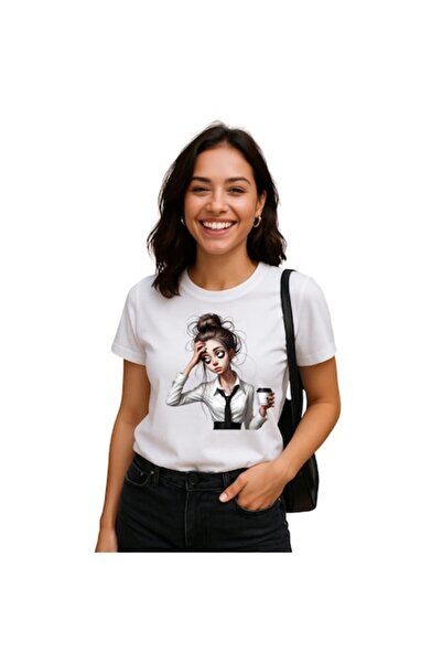 OEM Tricou alb de damă, 100% bumbac – „Când cafeaua nu mai ajută” (Mărimea S)