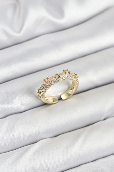 shopwave خاتم نسائي عتيق من الزركون بلون ذهبي نحاسي