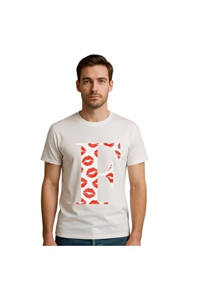 OEM Personalized white men's T-shirt, initial F, kisses, size 2XL