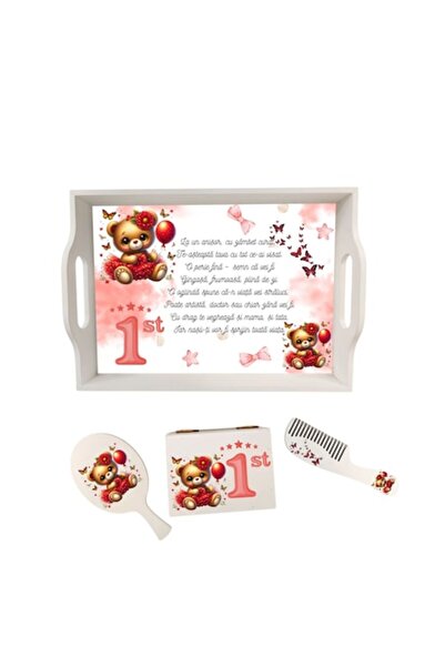 OEM Set de tuns pentru fete, roșu, cu ursuleț – tavă personalizată, perie, pi...