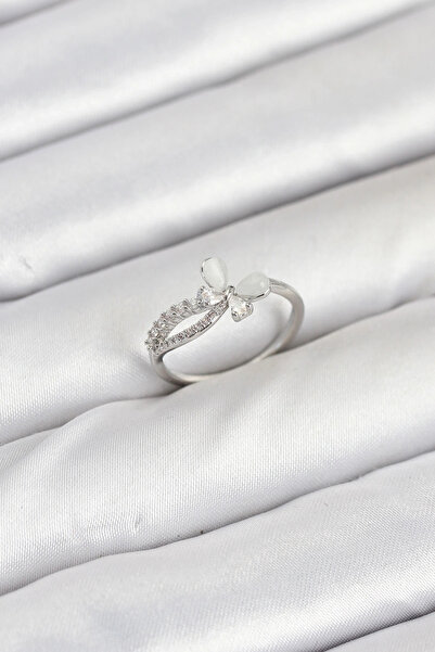 shopwave خاتم نسائي من حجر الزركون على شكل فراشة فضية اللون