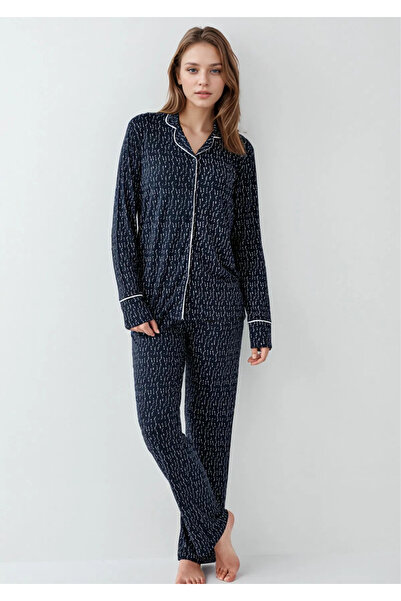 Loule Women's Clothing Cotton & Modal Navy Blue Shirt Pajama Set L1.Ar.343.0.001
