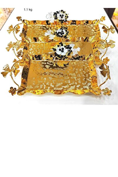 Generic طقم صواني تقديم من 3 قطع باللون الذهبي والأسود لتقديم الوجبات الخفيفة...