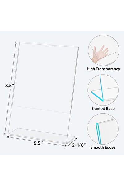 Slasa 12 Pack 5.5x8.5 Vertical L Shape Acrylic Sign Holder Clear Plastic Display Stand