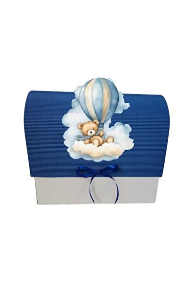 OEM Cutie cadou pentru botez, 34x30x17 cm, albastru închis, ursuleț cu balon ...