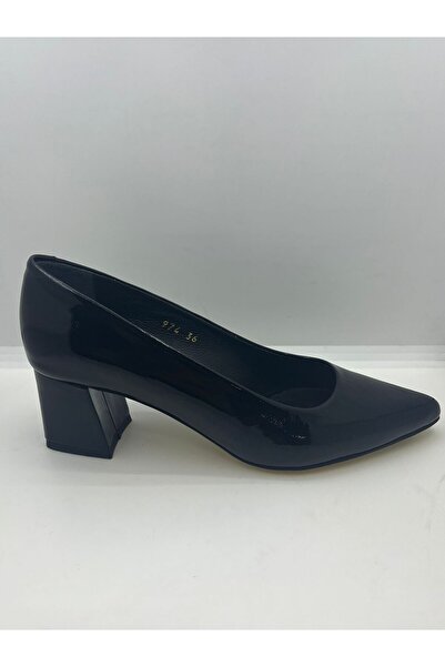 VEYİS USTA Genuine Leather Patent Leather Thick Heel 5 cm Daily Wear