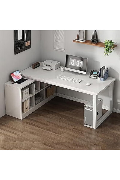 KEKE Compact Modern Computer Desk with Storage Shelf and Sturdy With Density Board White