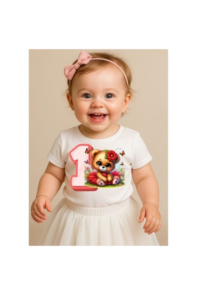 OEM Tricou aniversar pentru fete cu numărul 1, alb, 86 cm