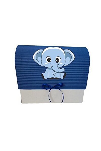 OEM Cutie cadou pentru botez, 34x30x17 cm, albastru închis, elefant