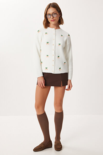 Lovelyİstanbul Beaded Embroidered Knitwear Cardigan Li̇y0013 Ecru