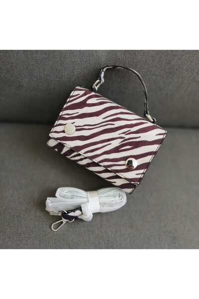 Hikayedem Burgundy Zebra Print Handbag with Top Handle