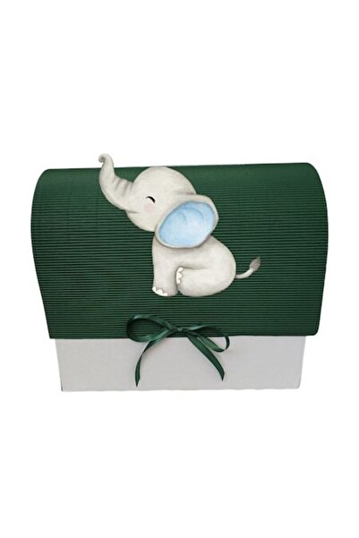 OEM Baptism gift box, 34x30x17 cm, dark green, baby elephant
