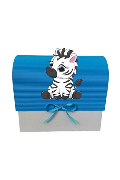 OEM Cutie cadou pentru botez, 34x30x17 cm, albastru deschis, zebră