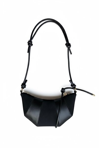 minebag Bohemian Style Wade Women's Crossbody Bag in Suede Leather Mix with Rope Pendant Detail, Black