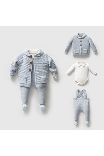 Nipperland Cardigan 3-Piece Premium Knitwear Salopet Blue