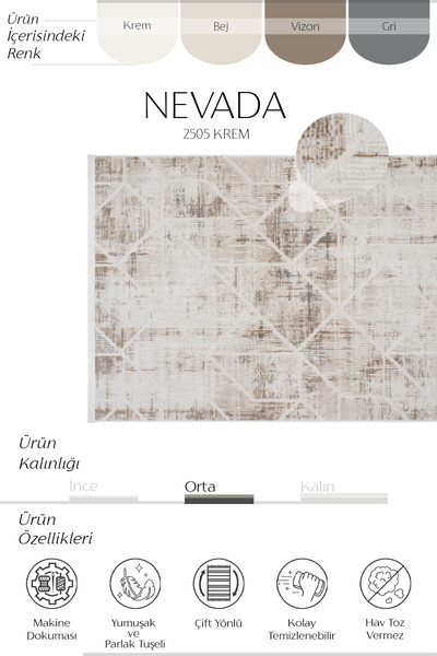 Cool Halı Nevada 2505 Beige Mink Carpet Geometric Pattern Soft Satin Look Home Room Living Room Hall Carpet