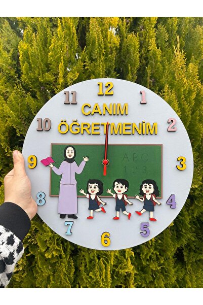 Ahşap ' Canım Öğretmenim 2 ' Duvar Saati Öğretmenler Günü