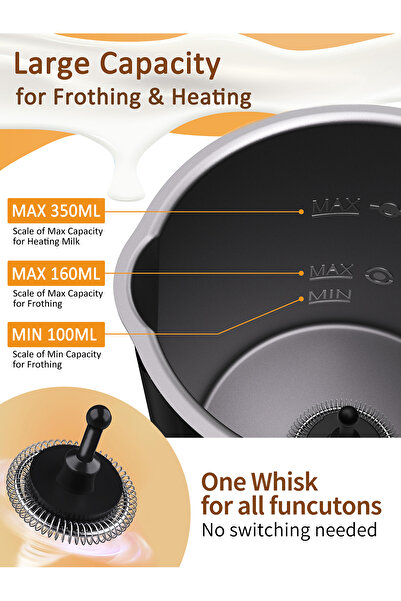 Brutelle Electric Milk Frother 350ml Hot Cold Foam Function Digital Display for Cappuccino Hot Chocolate