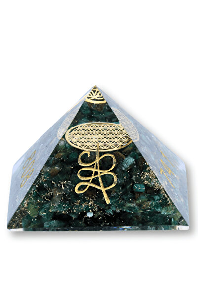 craftmystic Piramidă organică cu simboluri Zibu și jad verde - Prosperitate