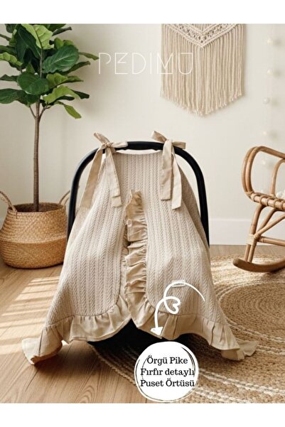 Pedimu Winter Pique Fabric Beige Color Ruffle Detailed Stroller Cover