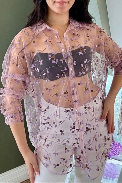 NUDEQUEEN Oversized Lace Tulle Shirt D5903