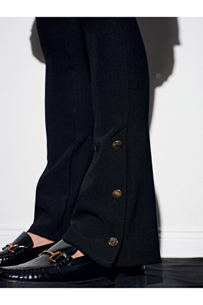 Dilvin 71905 Button Detailed Flared Leggings-Black