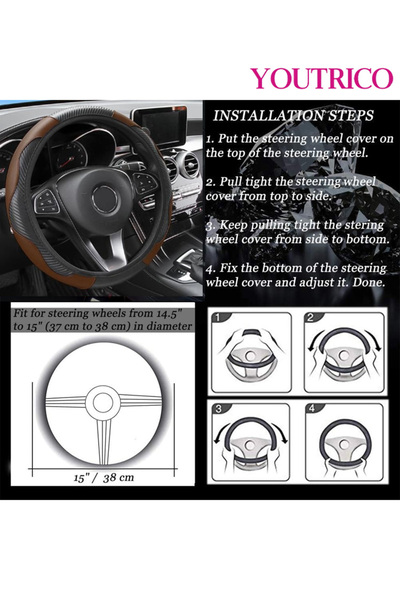 Youtrico Steering Wheel Cover: 15" (38.1cm) Breathable Elastic Carbon Fiber Microfiber PU Leather