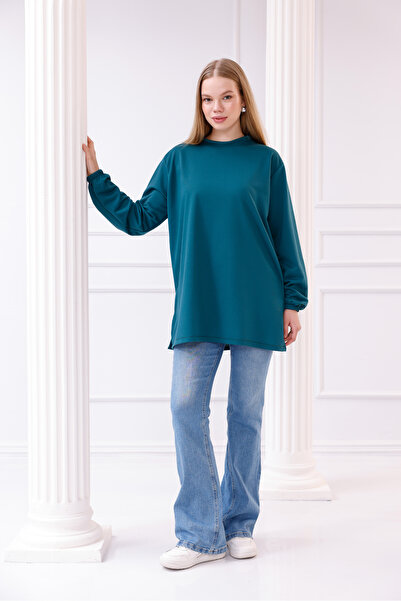 ASLINUR Kadın Cangöbeği Bisiklet Yaka Uzun Kol Salaş Tunik