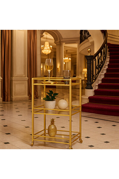 YINZUO 3-Tier Bar Cart with Clear Glass Shelves & Welded Metal Frame – No Installation Needed