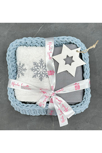hs havlu sepeti Yılbaşı Temalı Snowflake Nakışlı Havlu & Kurulama Bezi Seti –...