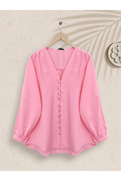nedo7 V-Neck Buttoned Long Back Shirt -Pink