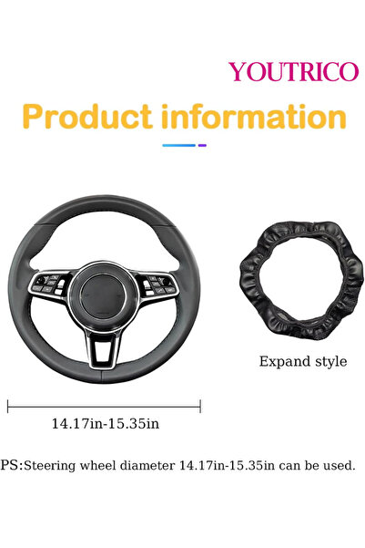 Youtrico Steering Wheel Cover: 15" (38.1cm) Breathable Elastic Carbon Fiber Microfiber PU Leather